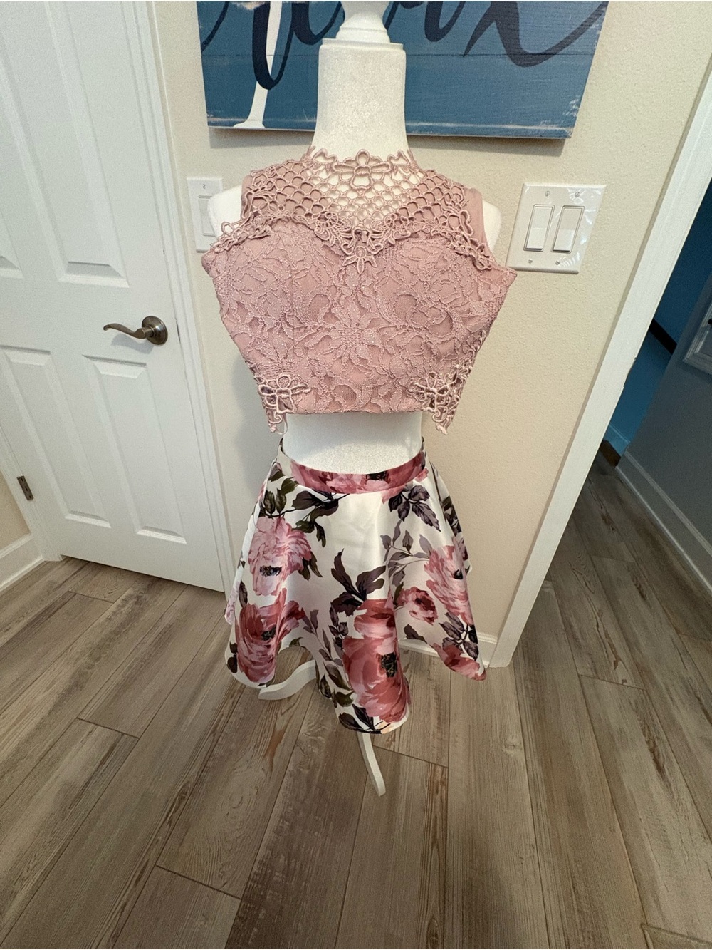 City Studio Pink Floral Satin Skirt set
